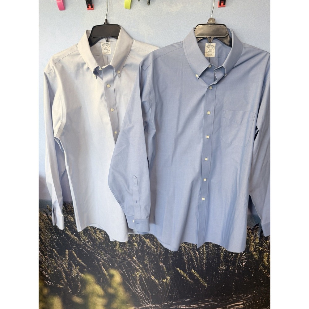 Lot Of 2 Brooks Brothers Dress Shirt Mens 16.5 4/5 Button Up Regent Fit Non Iron